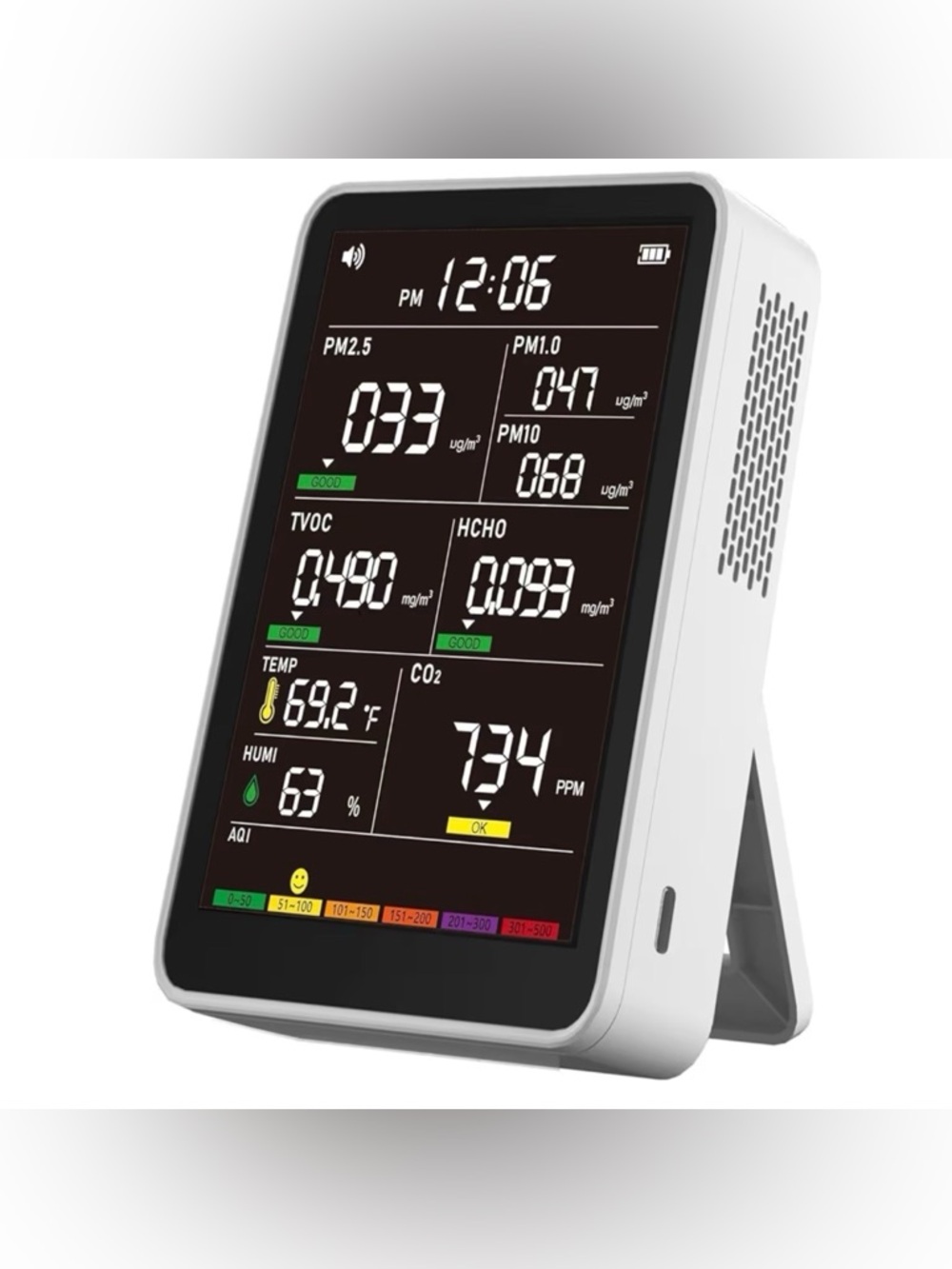 Professional Indoor Air Quality Monitor with AQI Alerts,
